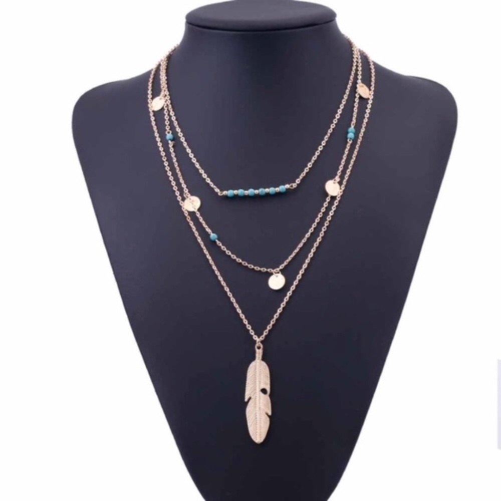 3 Layer Feather Necklace - Picture 2 of 3